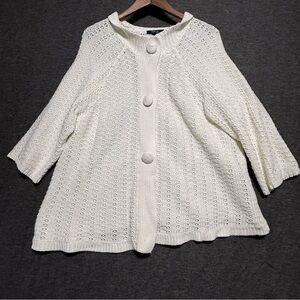 Style&Co Elegant White Women's Sweater Snap Front 3/4 Length Sleeve Size 2XL